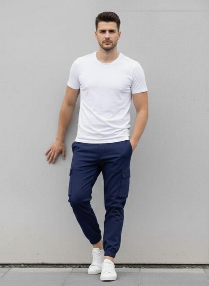 Erkek Lacivert Rahat Kesim Kargo Pantolon - Görsel 2