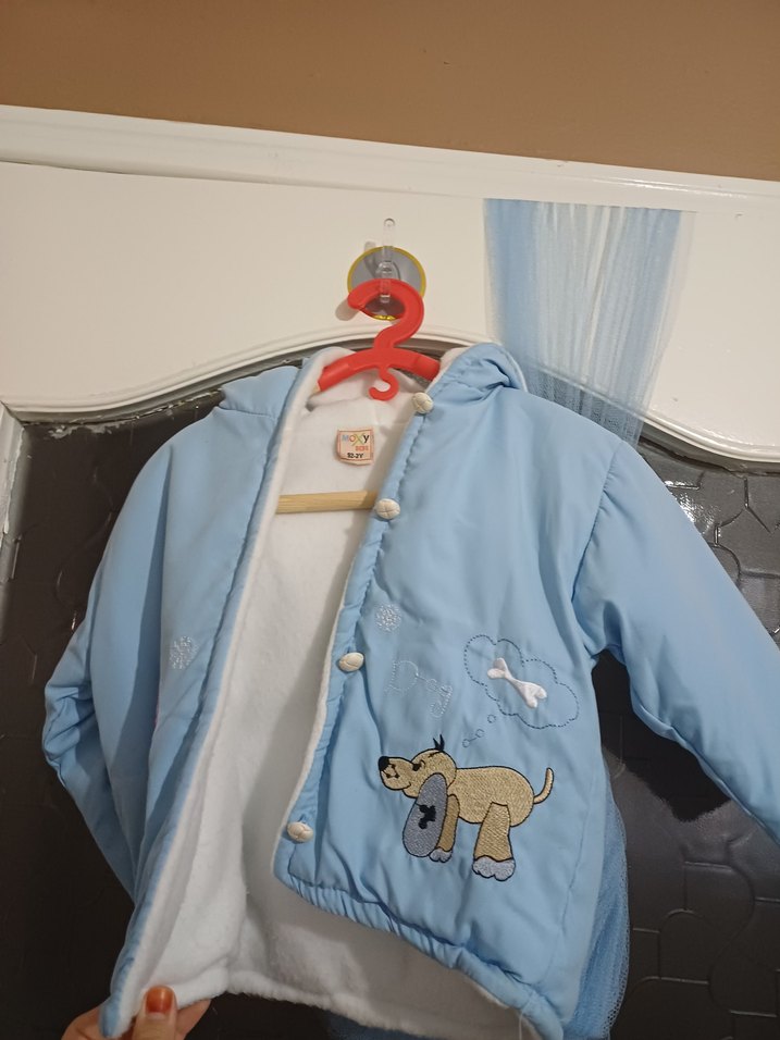 Kapüşonlu Nakışlı Mavi Erkek Çocuk Mont - Görsel 3