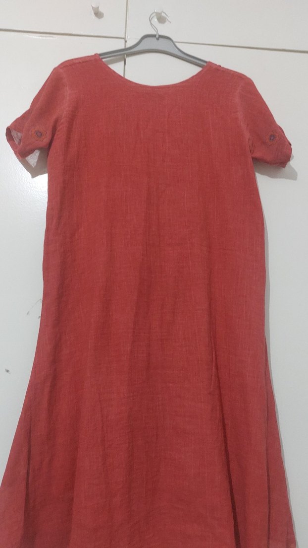 Nakışlı Kırmızı Bohem Uzun Elbise - Görsel 3