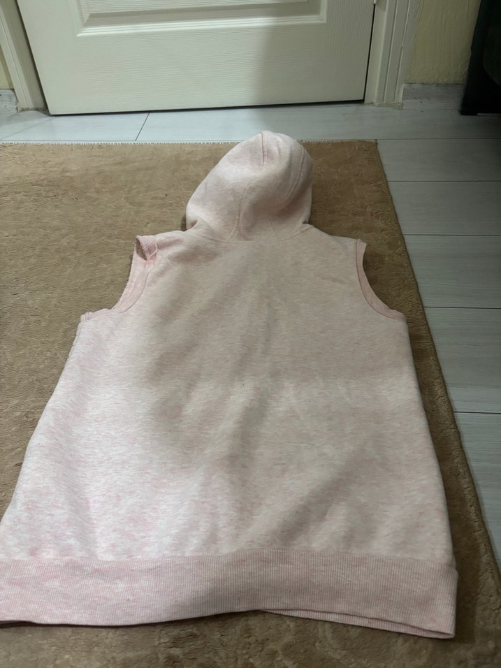 Kapüşonlu Pembe Kız Çocuk Triko Yelek - Görsel 3