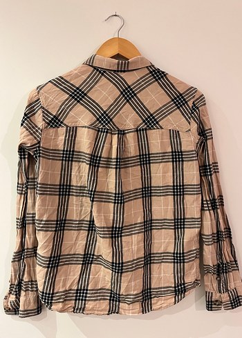 Bej Kareli Uzun Kollu Kadın Gömlek - Görsel 2