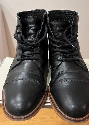 Erkek Siyah Hakiki Deri Bağcıklı Bot - Görsel 2