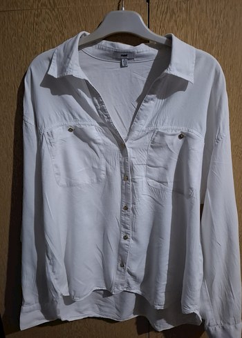 Kadın Beyaz Keten uzun kollu Gömlek - Görsel 2