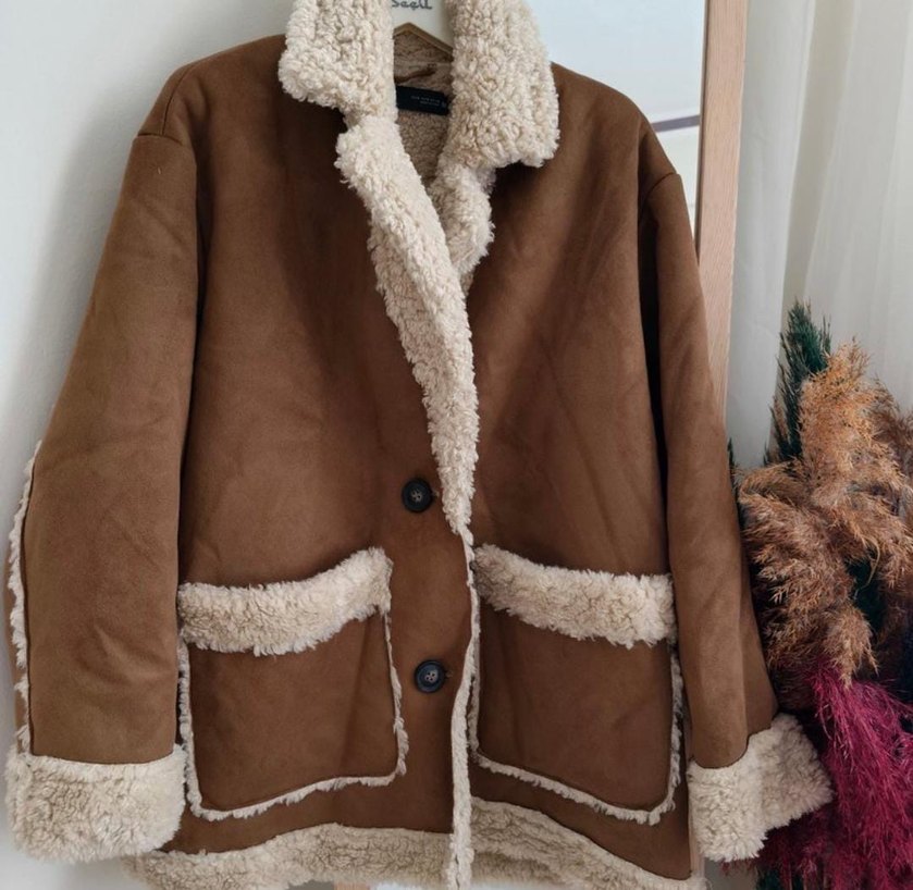 Bej Kadın Peluş Kaban - Görsel 4