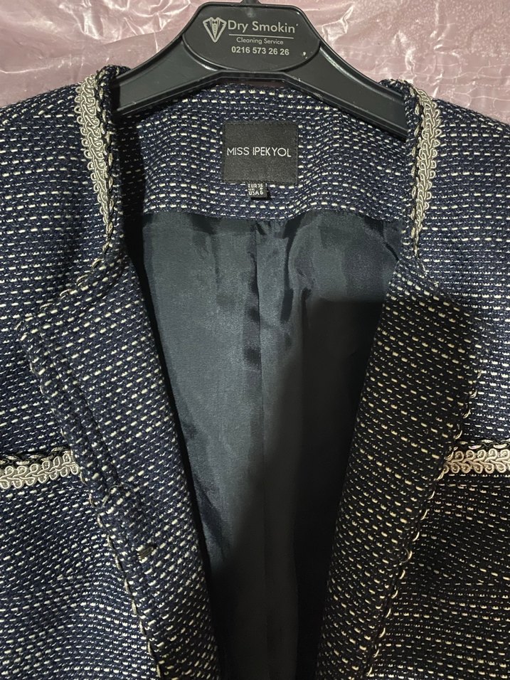 Düğmeli Lacivert Midi Kadın Ceket - Görsel 3