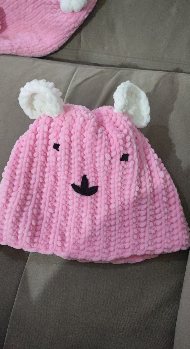 Pembe Nakışlı Örgü Çocuk Bere ve Atkı Seti - Görsel 4