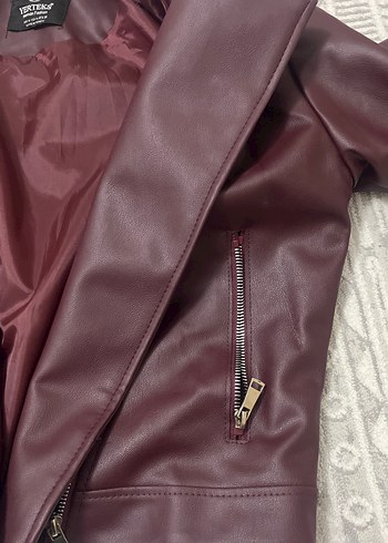 Bordo Kadın Deri Ceket Fermuarlı - Görsel 3