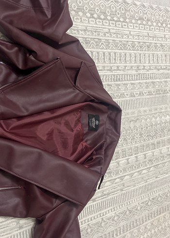 Bordo Kadın Deri Ceket Fermuarlı - Görsel 4