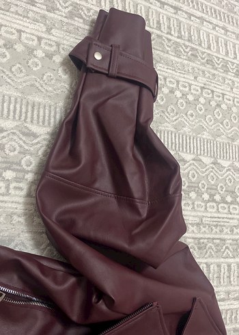 Bordo Kadın Deri Ceket Fermuarlı - Görsel 2