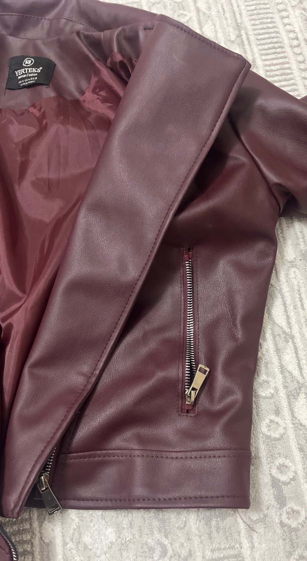 Bordo Kadın Deri Ceket Fermuarlı - Görsel 3
