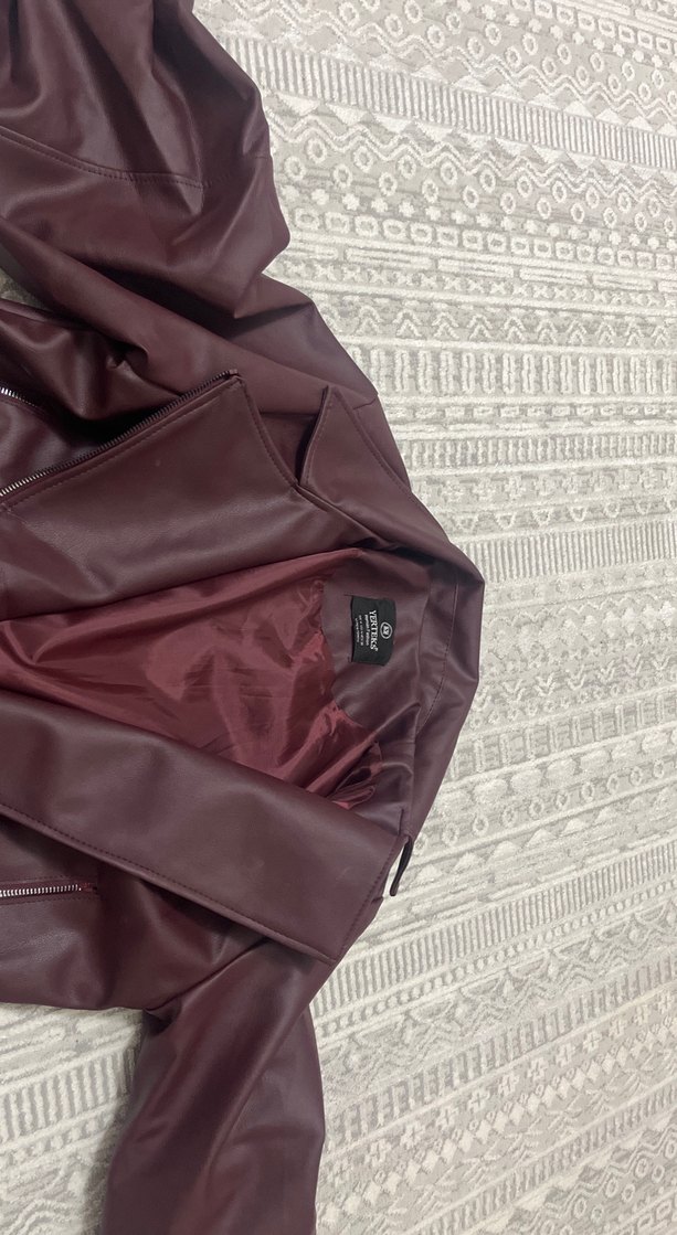 Bordo Kadın Deri Ceket Fermuarlı - Görsel 4