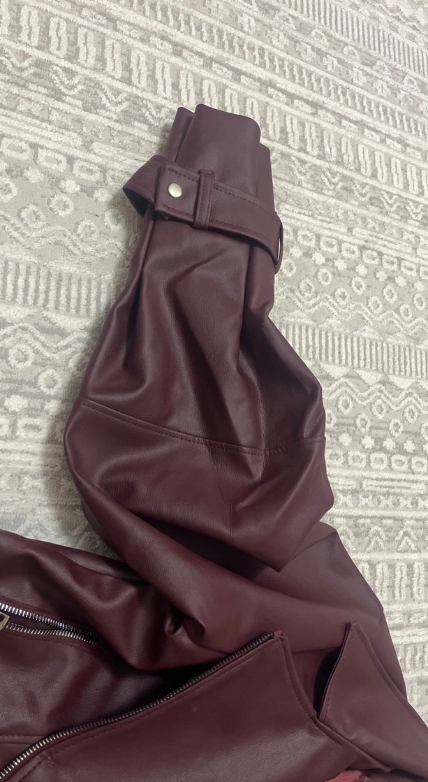 Bordo Kadın Deri Ceket Fermuarlı - Görsel 2
