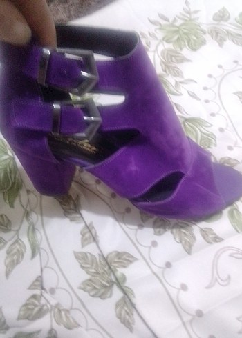 Mor Süet Tokalı Blok Topuklu Kadın Stiletto - Görsel 2