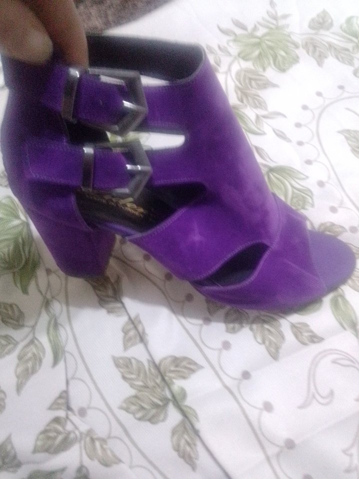 Mor Süet Tokalı Blok Topuklu Kadın Stiletto - Görsel 2