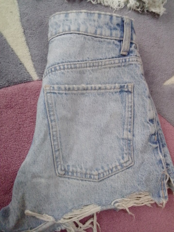 Düğmeli Mavi Mini Kot Şort - Görsel 2