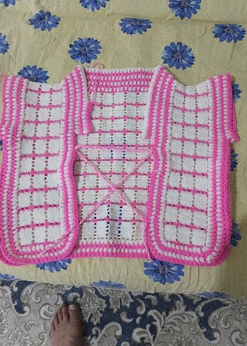 Kız Çocuk Pembe Örgü Panço - Görsel 2