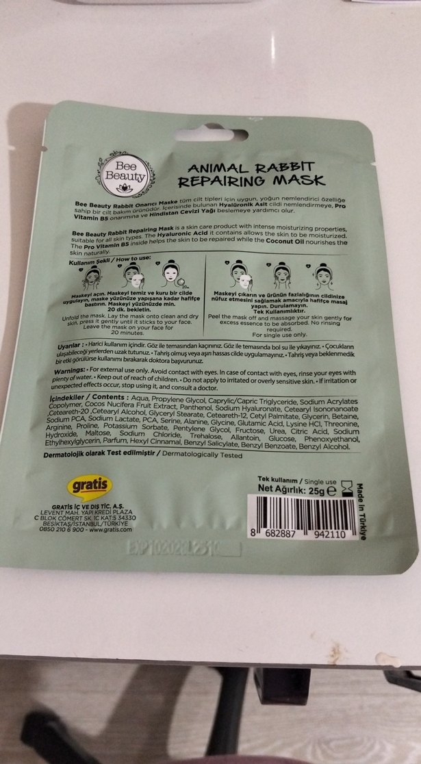 Bee Beauty Tavşan Onarıcı Kağıt Yüz Maskesi - Görsel 2