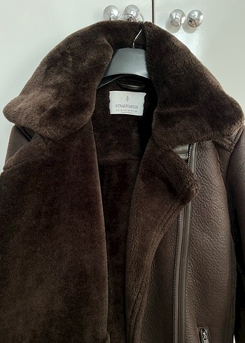 Stradivarius Kahverengi Kürklü Deri Kadın Biker Ceket - Görsel 3