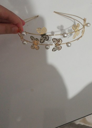 Bej Boncuklu Metal Kelebekli Bohem Saç Aksesuarı - Görsel 2