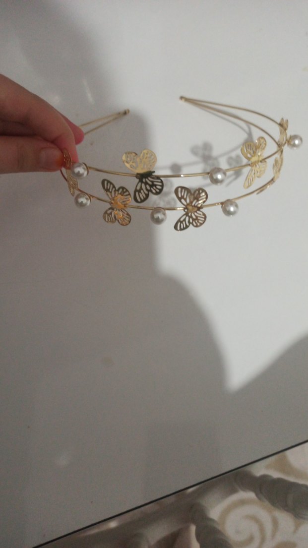 Bej Boncuklu Metal Kelebekli Bohem Saç Aksesuarı - Görsel 2