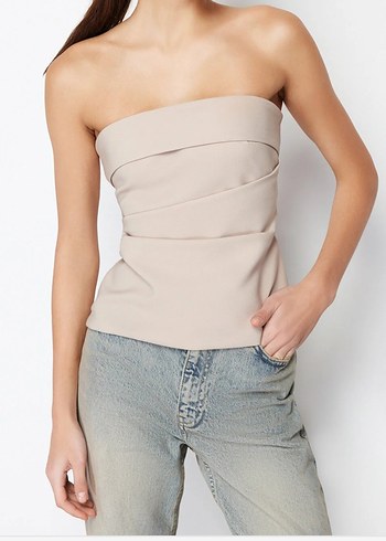 Bej Drapeli Straplez Kadın Büstiyer - Görsel 4
