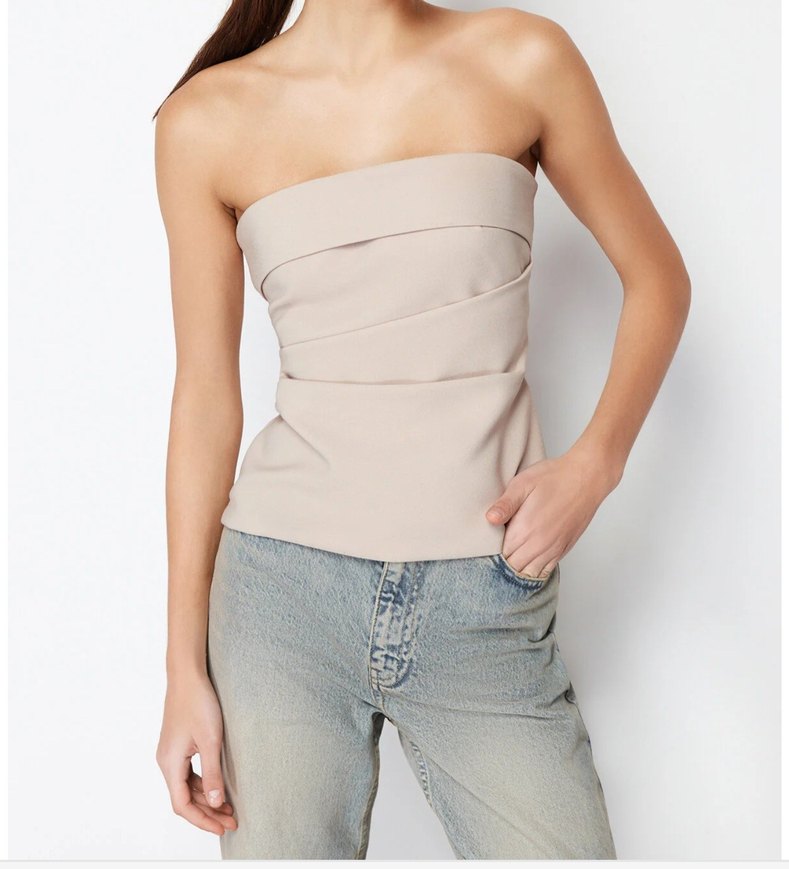 Bej Drapeli Straplez Kadın Büstiyer - Görsel 4