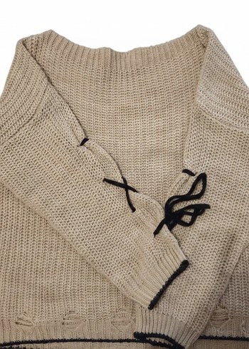 DeFacto Kolları İp Detaylı Krem Kazak - Görsel 3