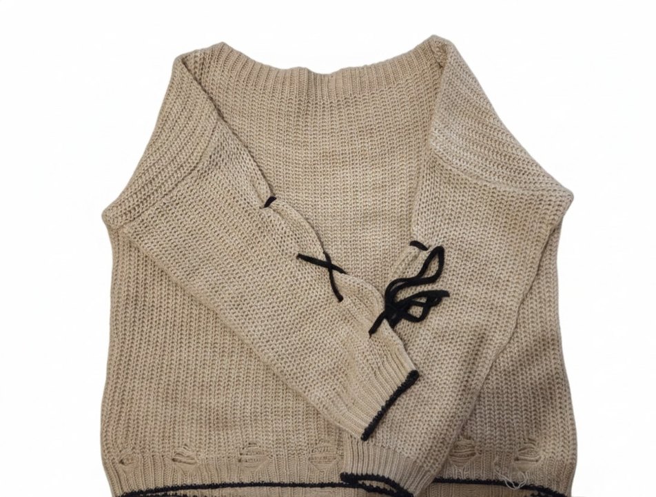 DeFacto Kolları İp Detaylı Krem Kazak - Görsel 3