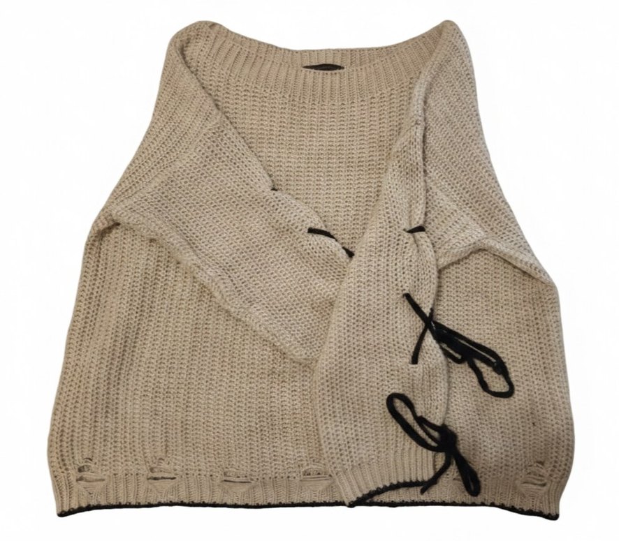 DeFacto Kolları İp Detaylı Krem Kazak - Görsel 2