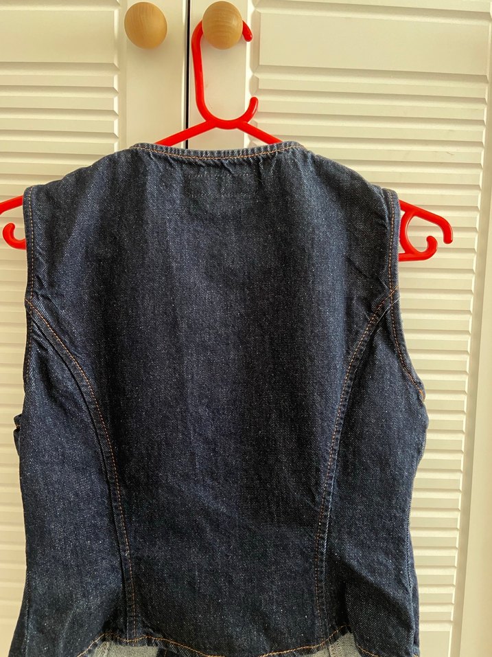 ZARA Düğmeli Lacivert Kot Yelek - Görsel 5