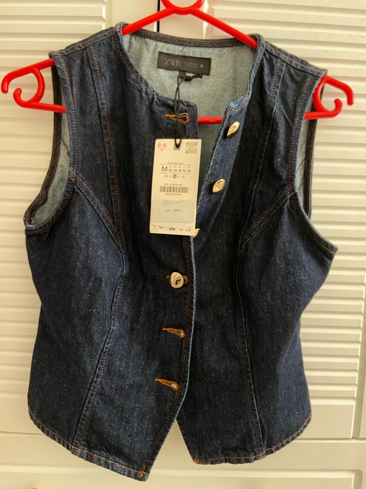 ZARA Düğmeli Lacivert Kot Yelek - Görsel 3