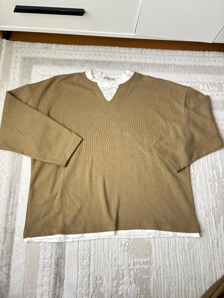 Bej Kadın V Yaka Rahat Kesim Takım - Görsel 2