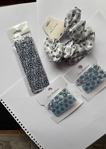 Bohem Mavi Elastik Saç Aksesuarları Seti - Görsel 2