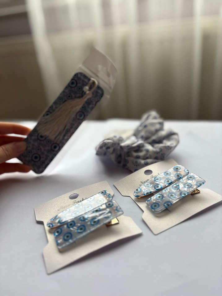 Bohem Mavi Elastik Saç Aksesuarları Seti - Görsel 3