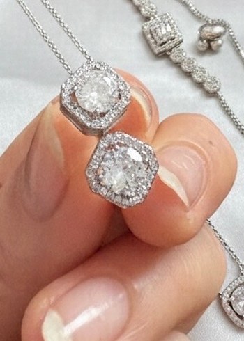 Zincir Detaylı  Beyaz Kadın Takı Seti gümüş Zirkon taş - Görsel 2