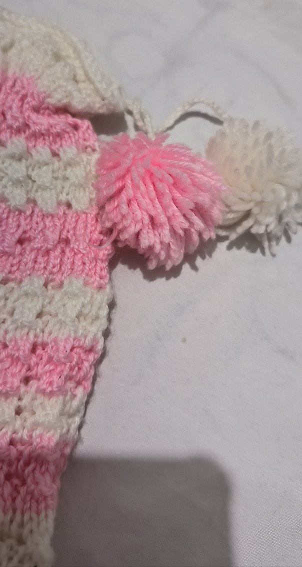 Pembe Beyaz Örgü Bohem Kız Çocuğu Bere - Görsel 3