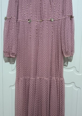 Boncuk Detaylı Pembe Bohem Uzun Elbise - Görsel 2