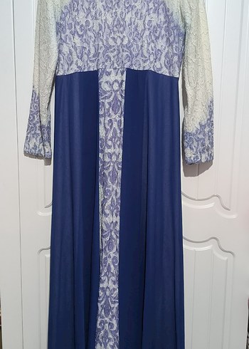 Uzun Kollu Nakışlı Mavi Kadın Elbise - Görsel 2