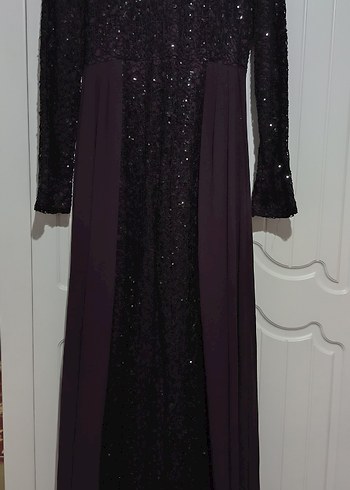 Uzun Kollu Mor Gotik Abiye Elbise - Görsel 2