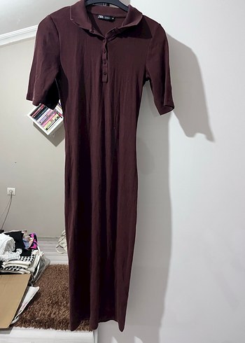 Kahverengi Zara Uzun Drapeli Kadın Elbise - Görsel 2