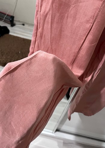 Pembe Uzun Saten Görünümlü Salaş Kadın Kumaş Pantolon - Görsel 2