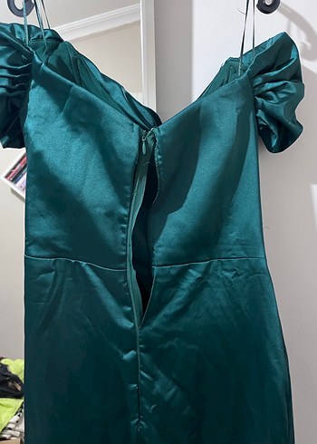 Parlak Turkuaz Drapeli Uzun Abiye Elbise - Görsel 3