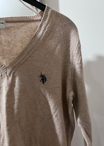 Bej V Yaka Kadın Keten Kazak - Görsel 2