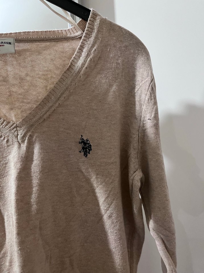 Bej V Yaka Kadın Keten Kazak - Görsel 2