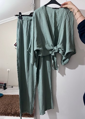 Yeşil Keten Salaş Bohem Bluz - Görsel 3