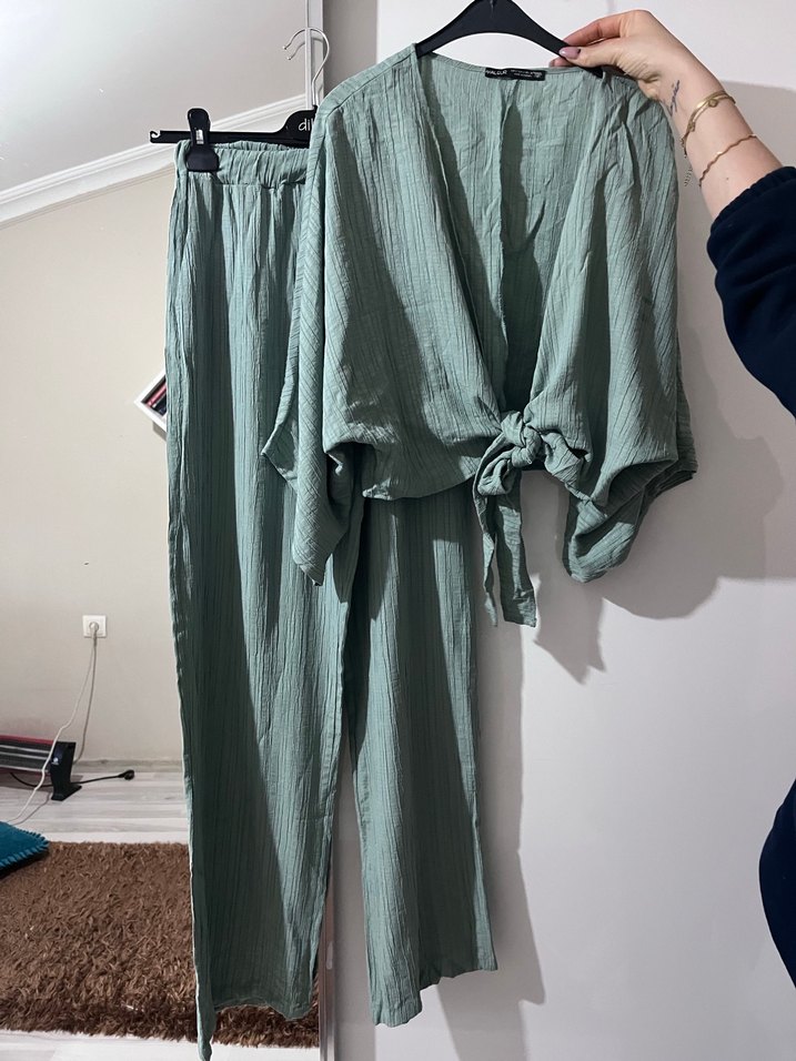 Yeşil Keten Salaş Bohem Bluz - Görsel 3