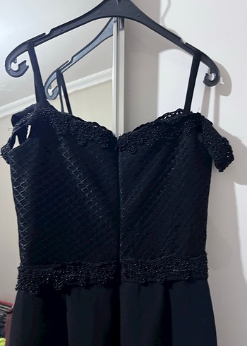 Siyah Uzun İnce Askılı  Abiye Elbise - Görsel 4