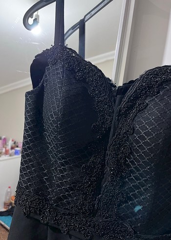 Siyah Uzun İnce Askılı  Abiye Elbise - Görsel 3