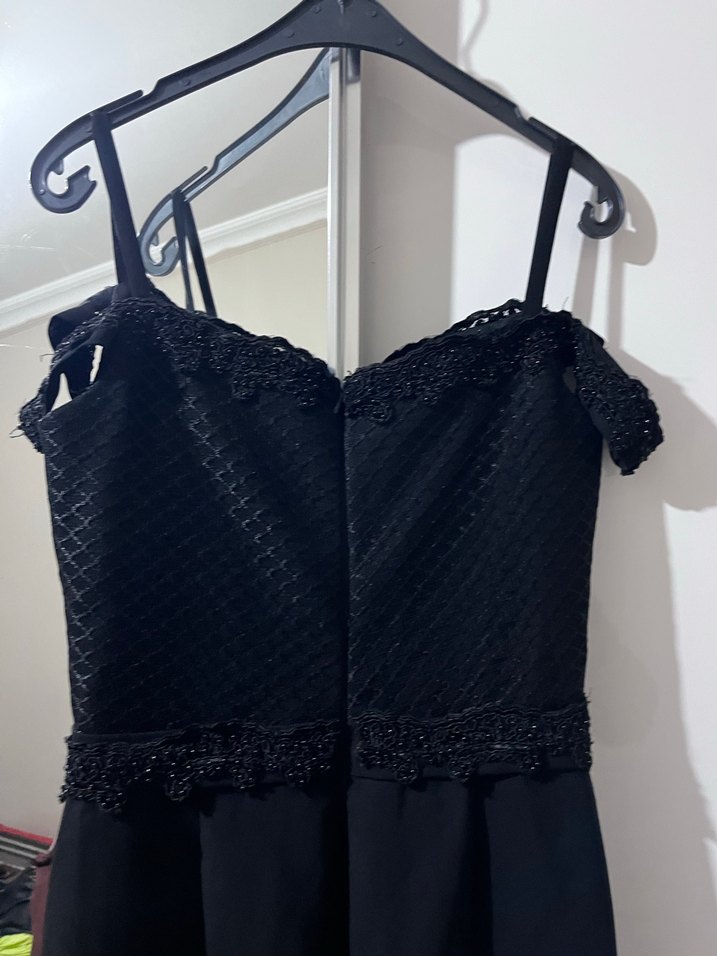 Siyah Uzun İnce Askılı  Abiye Elbise - Görsel 4