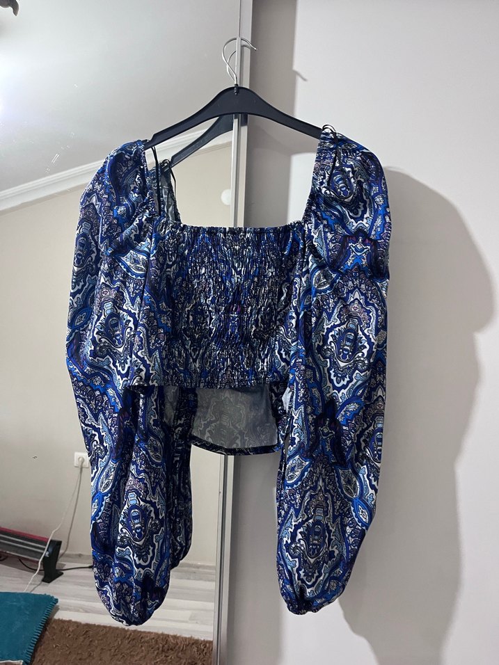 Mavi Tie-Dye Desenli Mini Bluz - Görsel 2